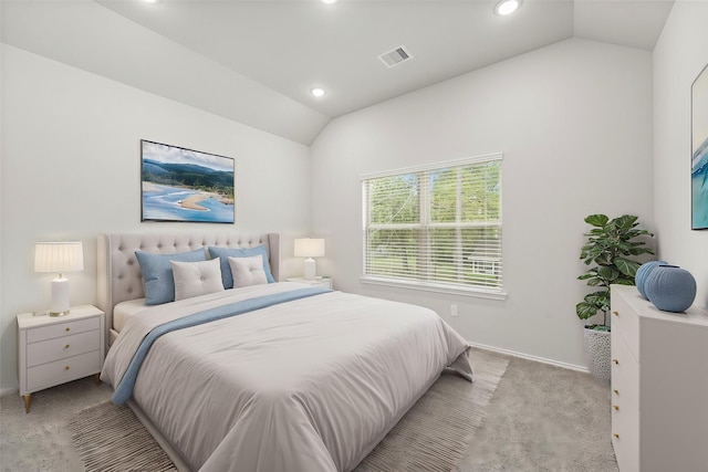 705 Little River Dr, Montgomery, TX 77316 - bedroom with vaulted ceiling, light colored carpet, baseboards, and recessed lighting