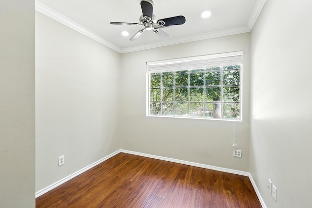 263 S Crimson Clover Ct, The Woodlands, TX 77381 - spare room with wood finished floors, ceiling fan, recessed lighting, and crown molding