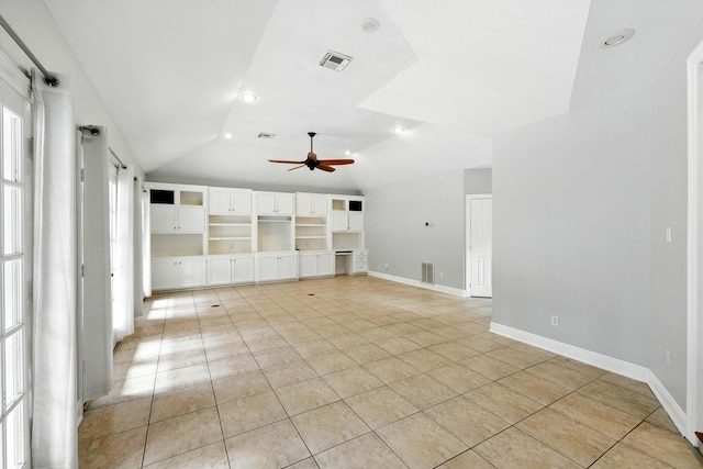 263 S Crimson Clover Ct, The Woodlands, TX 77381 - unfurnished room featuring lofted ceiling, ceiling fan, light tile patterned floors, and recessed lighting