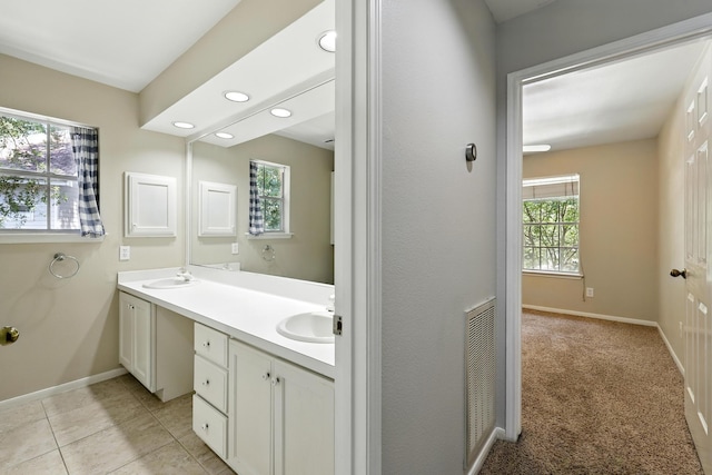 263 S Crimson Clover Ct, The Woodlands, TX 77381 - bathroom featuring double vanity, recessed lighting, and tile patterned flooring
