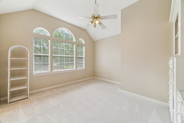 6010 Maple Knob Ct, Kingwood, TX 77345 - carpeted spare room featuring vaulted ceiling and ceiling fan