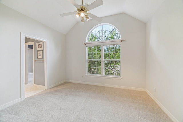 6010 Maple Knob Ct, Kingwood, TX 77345 - unfurnished room with light carpet, ceiling fan, and lofted ceiling