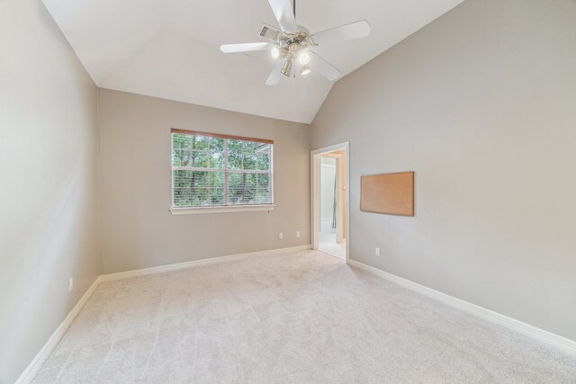 6010 Maple Knob Ct, Kingwood, TX 77345 - unfurnished room featuring carpet, ceiling fan, and lofted ceiling