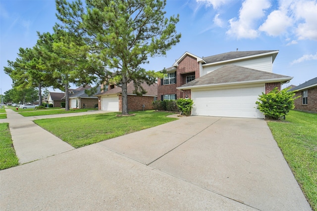 6419 Bonnie Chase Ln, Katy, TX 77449 - traditional home featuring brick siding, driveway, a front lawn, and an attached garage