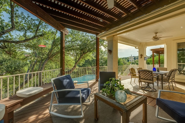 4315 Lago Viento, Austin, TX 78734 - deck featuring ceiling fan and outdoor dining space
