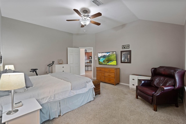 23 Drifting Shadows Cir, Conroe, TX 77385 - bedroom with light colored carpet, lofted ceiling, ceiling fan, and baseboards