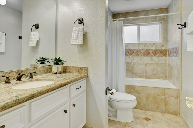 9327 Fairdale Ln, Houston, TX 77063 - full bathroom with vanity, tiled shower / bath, toilet, and tile patterned flooring