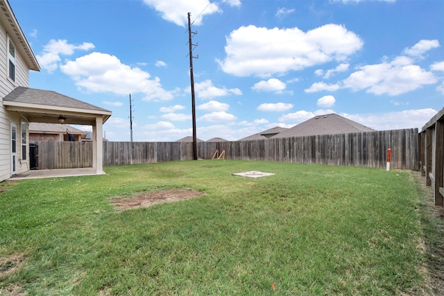 21114 Echo Manor Dr, Hockley, TX 77447 - fenced backyard featuring a ceiling fan and a patio area