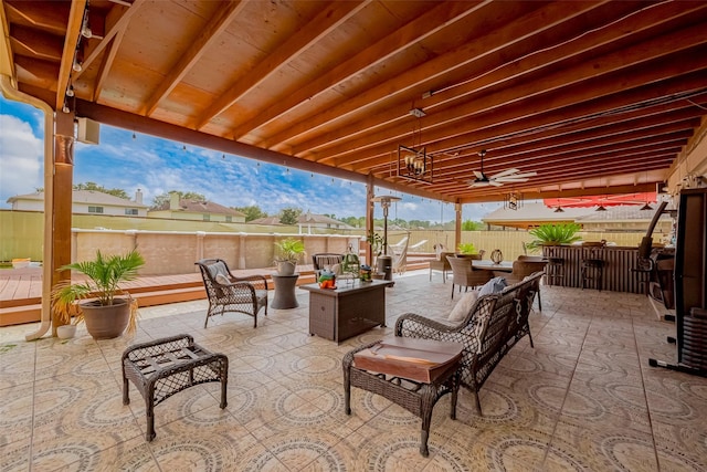 3126 Silverstag Trail Ln, Houston, TX 77073 - fenced backyard with an outdoor hangout area, a patio area, and outdoor dining space
