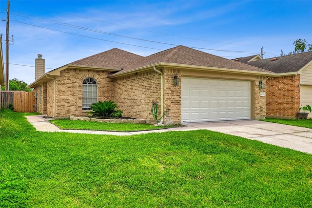 19822 Laurel Trail Dr, Cypress, TX 77433 - ranch-style home featuring brick siding, a garage, a chimney, and concrete driveway