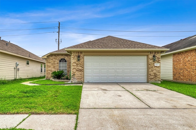 19822 Laurel Trail Dr, Cypress, TX 77433 - ranch-style home featuring brick siding, driveway, a front yard, and a garage