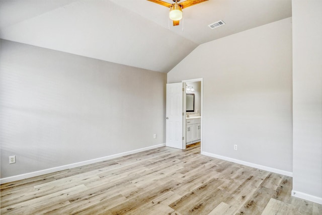 19822 Laurel Trail Dr, Cypress, TX 77433 - unfurnished room featuring lofted ceiling, light wood-style flooring, baseboards, and a ceiling fan