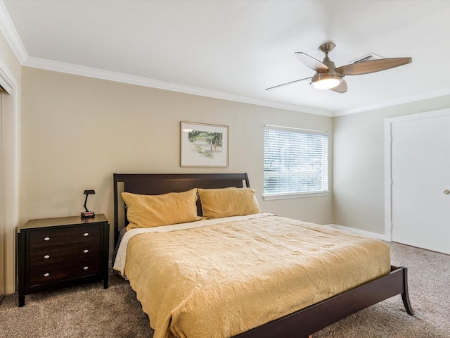 3510 Las Palmas St, Houston, TX 77027 - carpeted bedroom with ornamental molding and a ceiling fan