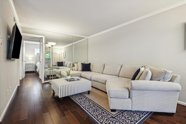 3944 W Alabama St Unit 12, Houston, TX 77027 - living room with baseboards, dark wood-type flooring, and ornamental molding