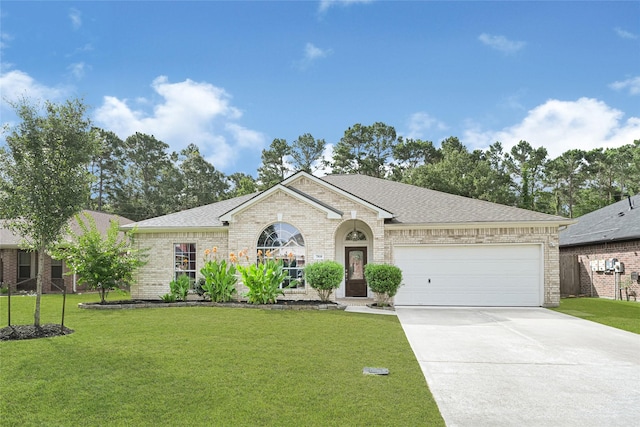 7818 Silver Lure Dr, Humble, TX 77346 - view of front of home featuring brick siding, driveway, a front lawn, and a garage