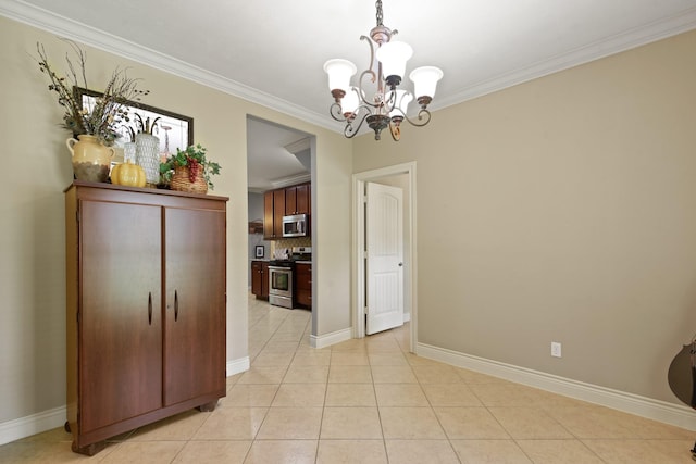 531 Private Road 6350, Dayton, TX 77535 - unfurnished dining area featuring crown molding, a chandelier, and light tile patterned floors