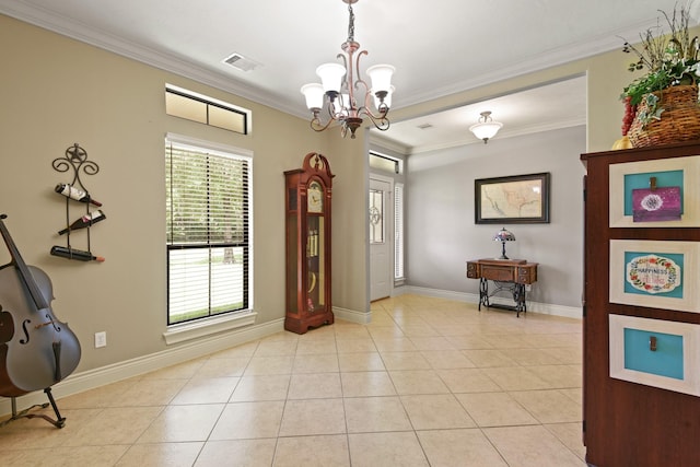 531 Private Road 6350, Dayton, TX 77535 - unfurnished dining area featuring a chandelier, crown molding, and light tile patterned floors