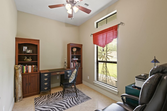 531 Private Road 6350, Dayton, TX 77535 - office area with plenty of natural light, light tile patterned flooring, and a ceiling fan
