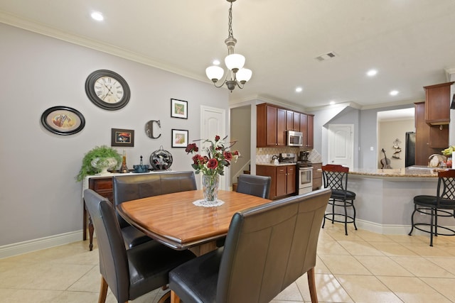 531 Private Road 6350, Dayton, TX 77535 - dining space featuring light tile patterned floors, ornamental molding, recessed lighting, and a chandelier