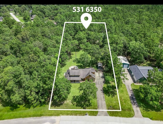 531 Private Road 6350, Dayton, TX 77535 - aerial view of property's location with a forest and property parcel outlined