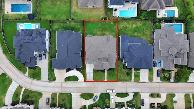 12813 N Palomino Lake Cir, Cypress, TX 77429 - aerial view of residential area with a pool area and property parcel outlined