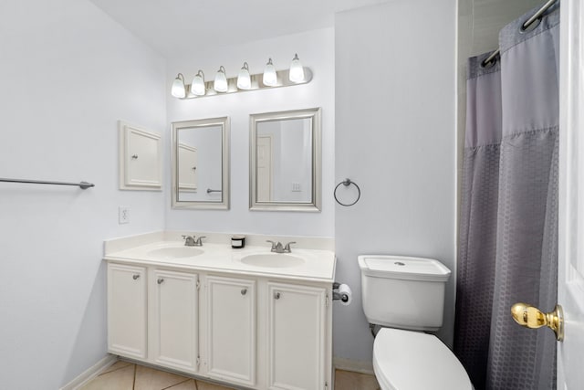 9715 Therrell Dr, Houston, TX 77064 - bathroom featuring double vanity, toilet, baseboards, and tile patterned floors