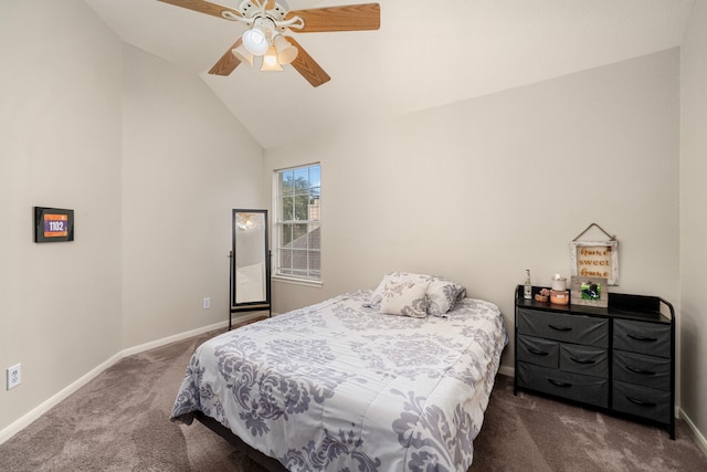 9715 Therrell Dr, Houston, TX 77064 - carpeted bedroom featuring baseboards, high vaulted ceiling, and ceiling fan