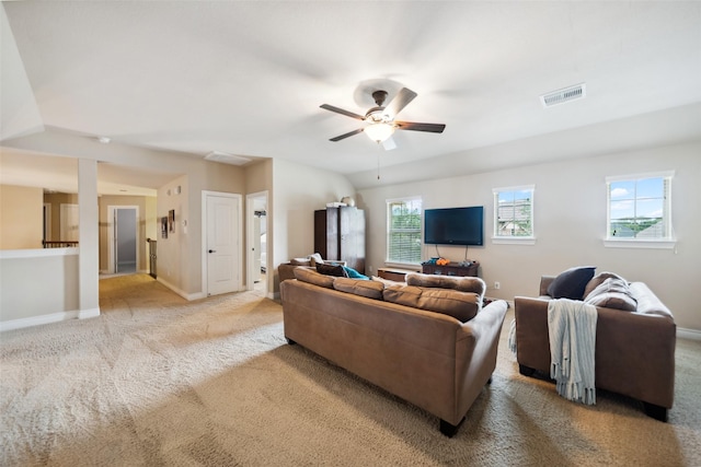 20 Camden Oaks Ln, Montgomery, TX 77356 - carpeted living room with ceiling fan and baseboards