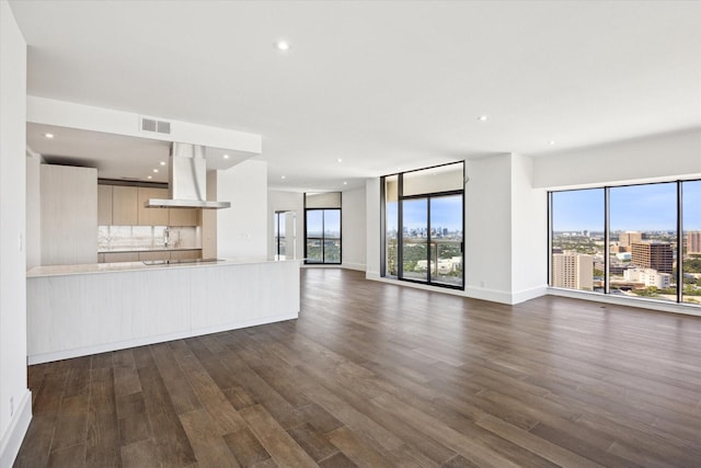1701 Hermann Dr Unit 27Ce, Houston, TX 77004 - unfurnished living room with plenty of natural light, dark wood finished floors, recessed lighting, and baseboards