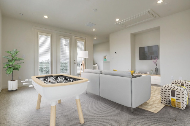 9622 Fannin Sta W, Houston, TX 77045 - game room with attic access, light carpet, recessed lighting, and baseboards