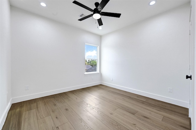 5107 New Orleans St, Houston, TX 77020 - empty room featuring recessed lighting, a ceiling fan, baseboards, and wood finished floors