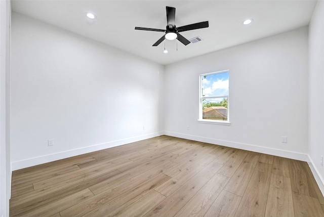 5107 New Orleans St, Houston, TX 77020 - empty room featuring baseboards, recessed lighting, wood finished floors, and a ceiling fan