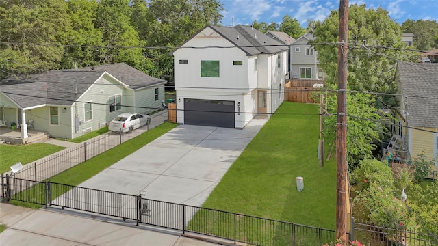 5107 New Orleans St, Houston, TX 77020 - view of front facade with a garage, driveway, a residential view, and board and batten siding