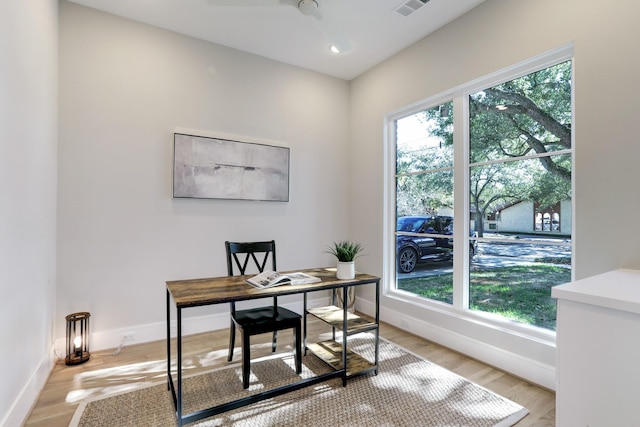 2920 Georgetown St, Houston, TX 77005 - office area featuring plenty of natural light, ceiling fan, baseboards, and light wood finished floors