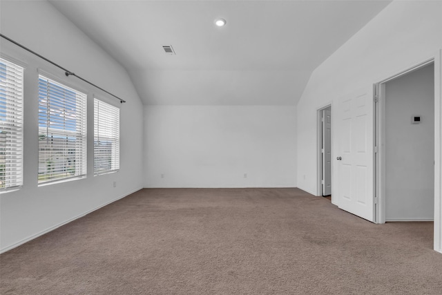 4625 Peralta Heights Way, Porter, TX 77365 - spare room featuring vaulted ceiling, carpet flooring, and recessed lighting