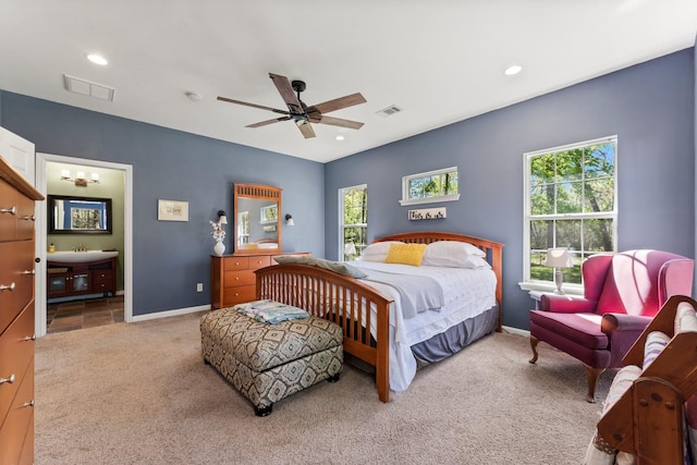 3027 Pine Acres Dr, Conroe, TX 77384 - bedroom featuring carpet floors, a sink, baseboards, recessed lighting, and ceiling fan