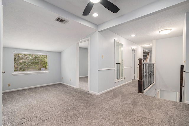 6307 Bayonne Dr, Spring, TX 77389 - unfurnished room featuring carpet flooring, ceiling fan, baseboards, and a textured ceiling