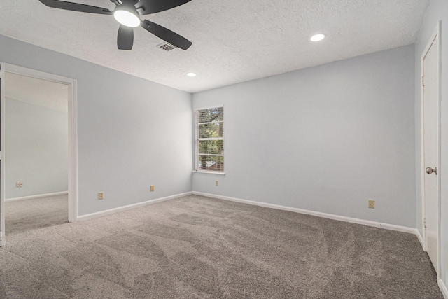 6307 Bayonne Dr, Spring, TX 77389 - unfurnished bedroom featuring carpet flooring, a textured ceiling, ceiling fan, baseboards, and recessed lighting