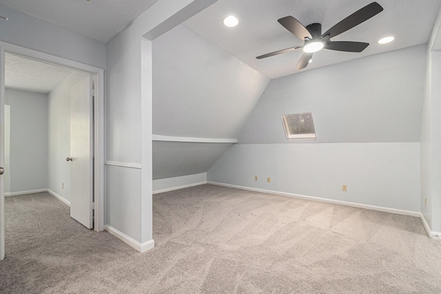 6307 Bayonne Dr, Spring, TX 77389 - bonus room with carpet floors, ceiling fan, baseboards, lofted ceiling, and recessed lighting