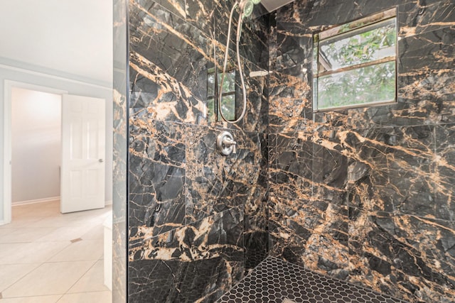 6307 Bayonne Dr, Spring, TX 77389 - full bath featuring a marble finish shower and tile patterned floors