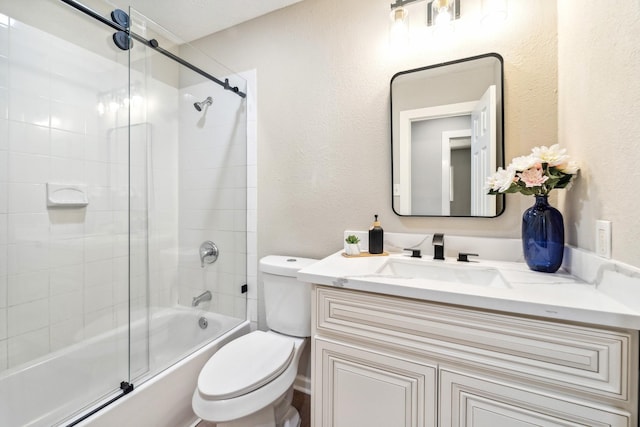 11114 Daybreak Ln, Cypress, TX 77429 - full bathroom featuring toilet, vanity, combined bath / shower with glass door, and a textured wall