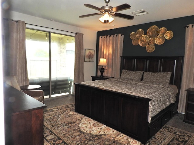 2705 Osprey Ln, Pearland, TX 77581 - bedroom featuring access to exterior, carpet flooring, and ceiling fan