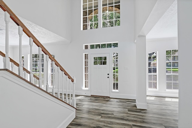 1826 Cheyenne River Cir, Sugar Land, TX 77478 - entrance foyer featuring stairs, wood finished floors, a towering ceiling, and baseboards