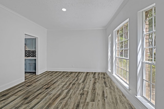 1826 Cheyenne River Cir, Sugar Land, TX 77478 - spare room with crown molding, plenty of natural light, wood finished floors, a textured ceiling, and baseboards