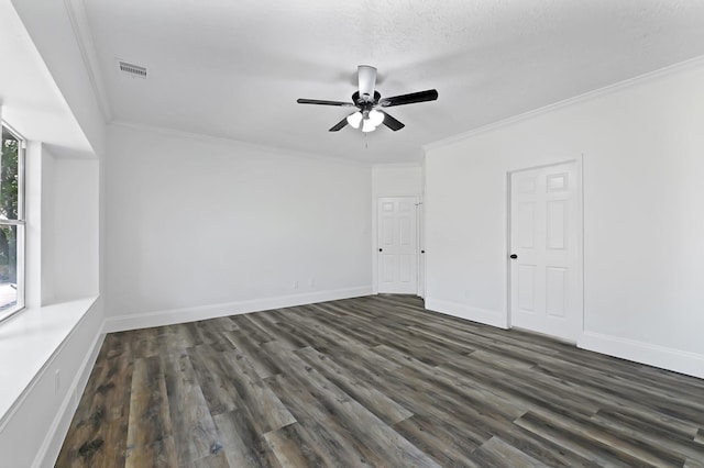 1826 Cheyenne River Cir, Sugar Land, TX 77478 - unfurnished room with dark wood-style flooring, ornamental molding, ceiling fan, and baseboards
