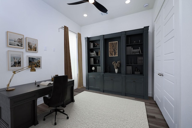 68 Fairway Dr, Trinity, TX 75862 - office space with dark wood-style floors, a ceiling fan, and recessed lighting