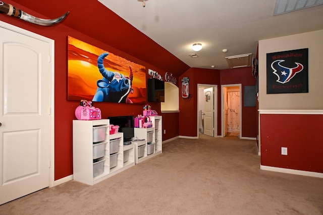 26414 Longview Creek Dr, Katy, TX 77494 - playroom featuring attic access, carpet floors, and baseboards
