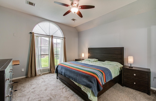 3203 Blaesser Dr, Pearland, TX 77584 - bedroom with light colored carpet, baseboards, ceiling fan, and vaulted ceiling