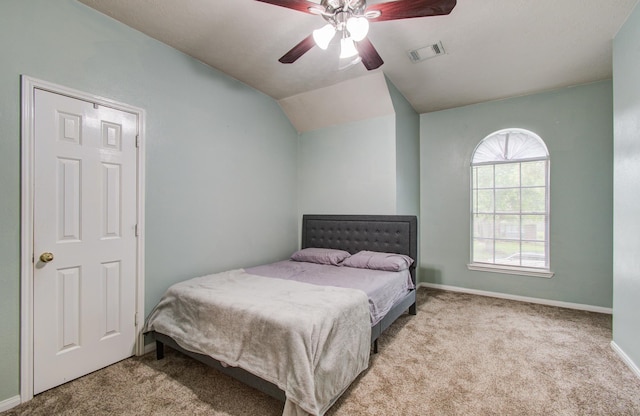 3203 Blaesser Dr, Pearland, TX 77584 - carpeted bedroom featuring vaulted ceiling, baseboards, and ceiling fan