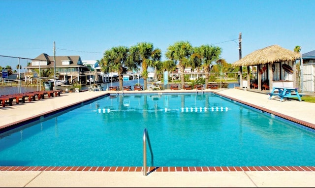 22212 Cantina Dr, Galveston, TX 77554 - community pool with a gazebo and a patio area